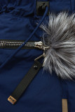 Langer Damen-Winterparka mit verstellbarer Taille Dunkelblau