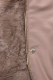 Winterparka mit Fellimitat beige-rosa