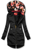 Kapuzenjacke mit Blumen-Optik schwarz