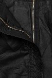 Kunstlederjacke mit hohem Kragen schwarz