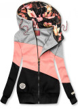 Kapuzensweatjacke in Colorblocking-Optik grau/aprikose/schwarz