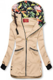 Verlängerte Sweatjacke mit Kapuze beige