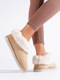 Damen Hausschuhe mit Kunstfell Beige
