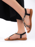 Schwarze flache Sandalen mit Glitzer