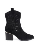 Schwarze Ajour-Stiefeletten mit Blockabsatz