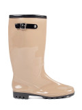 Beige hohe lackierte Gummistiefel