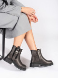 Dunkelbraune metallische Stiefeletten mit Schnalle