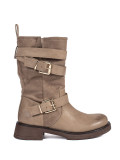 Beige Damenstiefeletten mit niedrigem Absatz und Schnallen