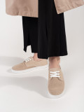 Beige durchbrochene Sneakers aus echtem Leder