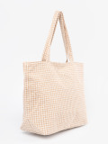 Beige Strandtasche mit weißem Karomuster