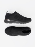 Schwarze sportliche Slip-On Sneakers mit textilem Obermaterial