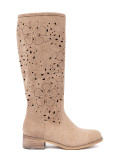 Beige Wildlederstiefel über das Knie