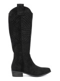 Schwarze durchbrochene Stiefel im Cowboy-Stil