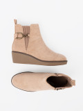 Beige Ankle Boots auf bequemem, niedrigem Keil