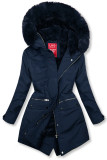 Winterparka mit Fellimitat dunkelblau