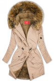 Winterparka mit abnehmbarem Kunstfell beige