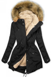 Parkajacke mit abnehmbarem Teddy-Futter schwarz/ecru