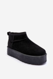 Schwarze Schneestiefel aus Veloursleder mit Plateau