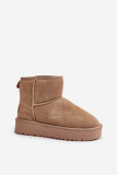 Beige Schneestiefel aus Veloursleder mit Plateau