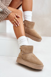 Beige Schneestiefel aus Veloursleder mit Plateau