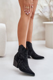 Verzierte schwarze Ankle Boots mit Absatz aus Veloursleder