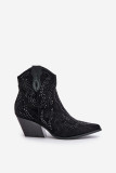 Verzierte schwarze Ankle Boots mit Absatz aus Veloursleder