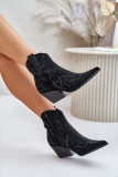 Verzierte schwarze Ankle Boots mit Absatz aus Veloursleder