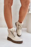 Beige gefütterte Stiefelette mit Plateau