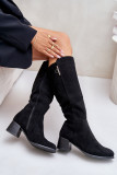 Schwarze Stiefel aus Öko-Veloursleder mit Blockabsatz bis zum Knie