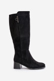 Schwarze Stiefel aus Öko-Veloursleder mit Blockabsatz bis zum Knie