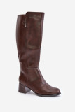 Braune Stiefel mit Blockabsatz aus Kunstleder bis zum Knie