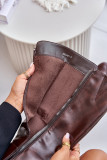 Braune Stiefel mit Blockabsatz aus Kunstleder bis zum Knie