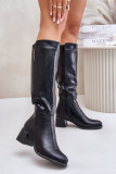 Schwarze Stiefel aus Kunstleder mit Blockabsatz bis zum Knie