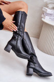 Schwarze Stiefel aus Kunstleder mit Blockabsatz bis zum Knie