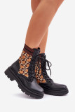 Schwarze Ankle-Boots mit Leopardenmuster und Sockeneinsatz