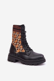 Schwarze Ankle-Boots mit Leopardenmuster und Sockeneinsatz