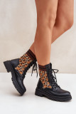 Schwarze Ankle-Boots mit Leopardenmuster und Sockeneinsatz