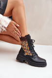 Schwarze Ankle-Boots mit Leopardenmuster und Sockeneinsatz