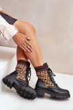 Schwarze Ankle-Boots mit Leopardenmuster und Sockeneinsatz