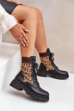 Schwarze Ankle-Boots mit Leopardenmuster und Sockeneinsatz