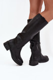 Schwarze Overknee-Stiefel aus Kunstleder mit niedrigem Blockabsatz