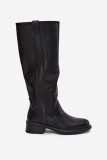 Schwarze Overknee-Stiefel aus Kunstleder mit niedrigem Blockabsatz