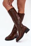 Braune Overknee-Stiefel aus Kunstleder mit niedrigem Blockabsatz