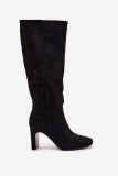 Schwarze gefütterte Stiefel mit Blockabsatz aus Wildlederimitat