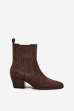 Gefütterte Veloursleder-Stiefelette mit Blockabsatz, braun
