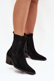 Gefütterte Veloursleder-Stiefelette mit Blockabsatz, schwarz