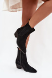 Gefütterte Veloursleder-Stiefelette mit Blockabsatz, schwarz