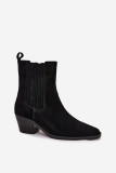 Gefütterte Veloursleder-Stiefelette mit Blockabsatz, schwarz