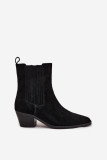 Gefütterte Veloursleder-Stiefelette mit Blockabsatz, schwarz