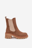 Braune Stiefelette aus Veloursleder mit Blockabsatz